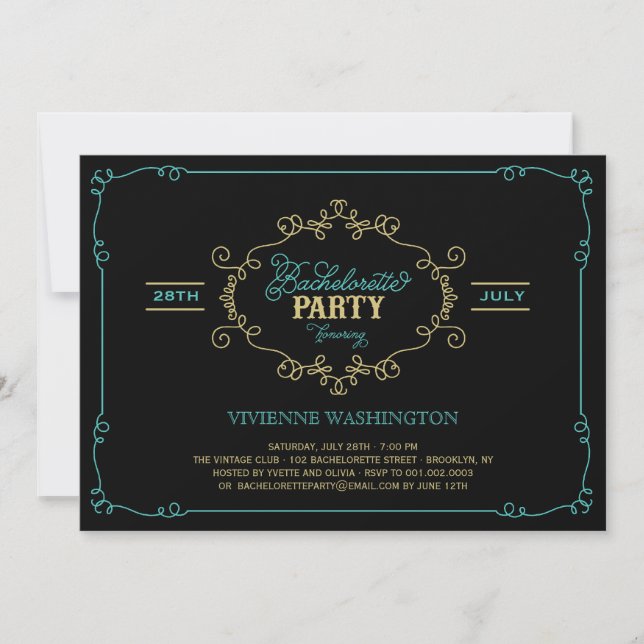 Convite Vintage Chic Flourish Festa de solteira Invite (Frente)