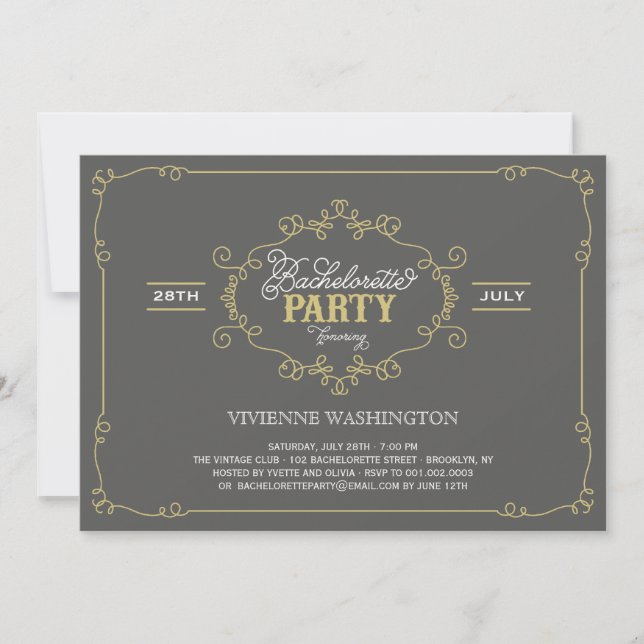 Convite Vintage Chic Flourish Festa de solteira Invite (Frente)
