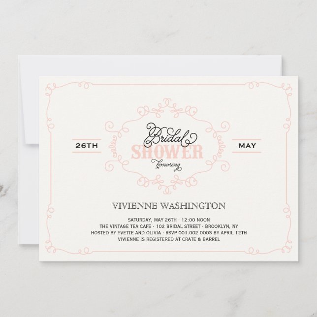 Convite Vintage Chic Flourish Pink Chá de panela Invite (Frente)