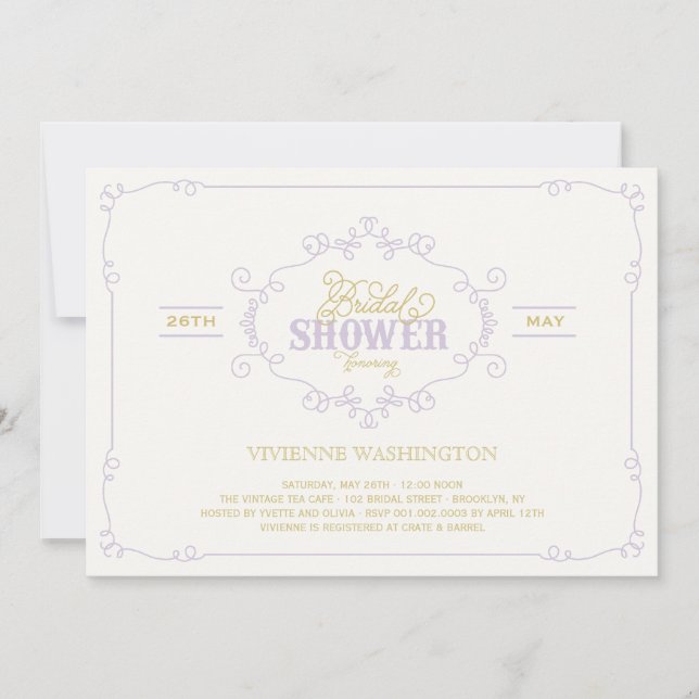 Convite Vintage Chic Flourish Purple Chá de panela Invite (Frente)
