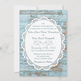 Convite Vintage Chic Lace e Rustic Blue Beach Wood