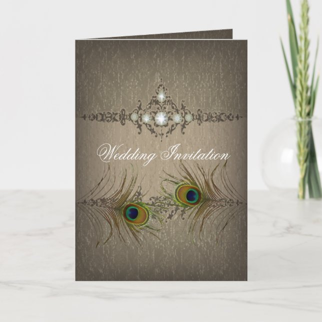 Convite Vintage chic peacock wedding invitation (Frente)