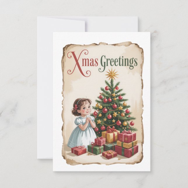 Convite Vintage Child and Christmas Tree Card (Frente)
