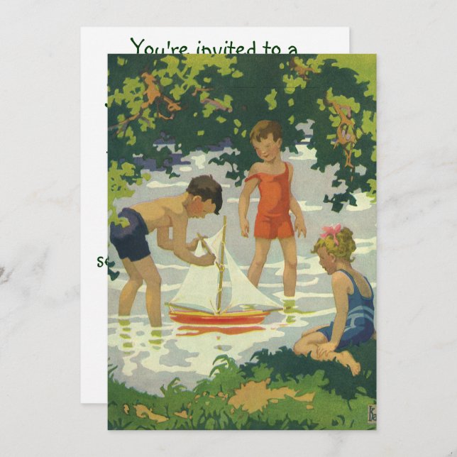 Convite Vintage Children Summer Festa de aniversário (Frente/Verso)