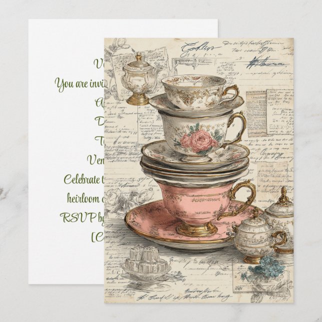 Convite Vintage China | Charme Antiquado (Frente/Verso)