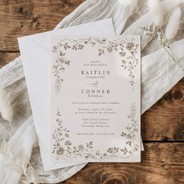 Convite Vintage Chocolate Brown French Floral Wedding