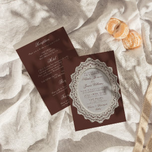 Convite Vintage Chocolate Marrom Renda Tudo Em Um Casament