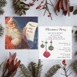 Convite Vintage Christmas, Retro Santa Claus Invitation<br><div class="desc">Easy to customize Christmas Party Invitation,  just add your information!
Vintage illustration Merry Christmas holiday image featuring a jolly Santa Claus wearing his red hat and checking his naughty or nice list on Christmas Eve.</div>