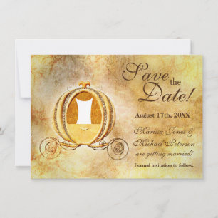 Convite Vintage Cinderella Carruagem Salve a placa de data