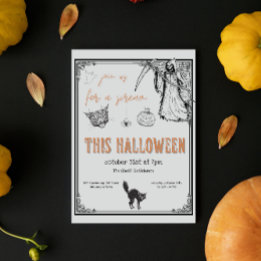Convite Vintage Cinza Black Orange Cat Halloween Party