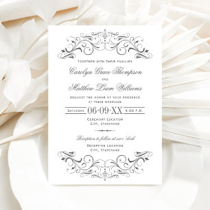 Convite Vintage Cinza de carvão florescente Casamento