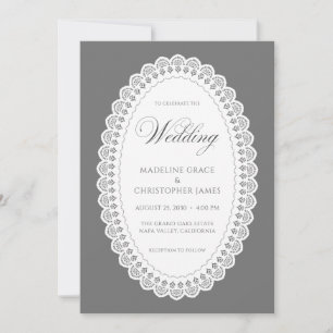 Convite Vintage Cinza Renda Branca Doily Casamento