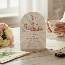 Convite Vintage Circus Baby Shower with qr code Invitation