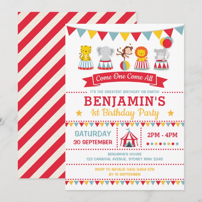 Convite Vintage Circus Birthday Carnaval (Frente/Verso)