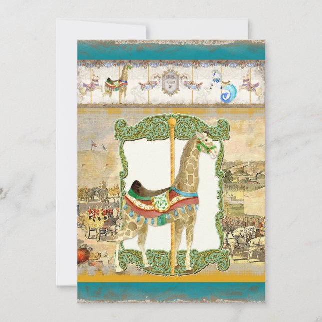 Convite Vintage Circus Poster, Chá de fraldas Giraffe (Frente)