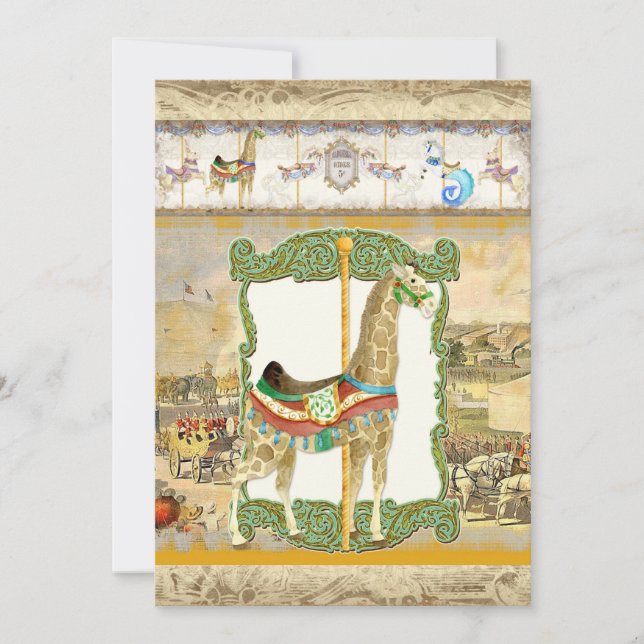 Convite Vintage Circus Poster, Chá de fraldas Giraffe (Frente)