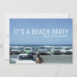 Convite Vintage Classic Cars Blue Ocean Beach Party