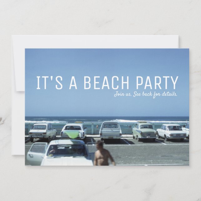 Convite Vintage Classic Cars Blue Ocean Beach Party (Frente)