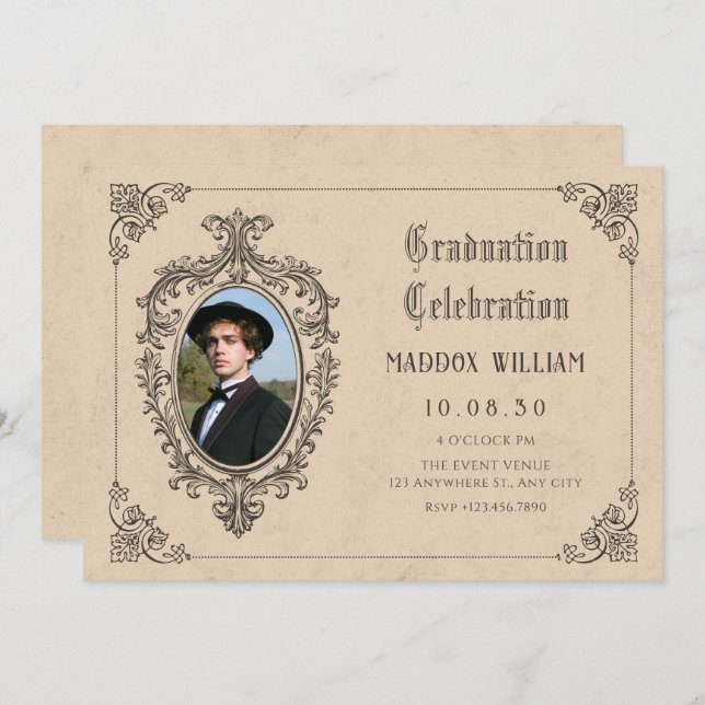 Convite Vintage Clássica Gótica em Antiguidade (Frente/Verso)