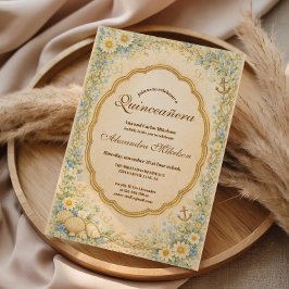 Convite Vintage Coastal Daisy Quinceañera
