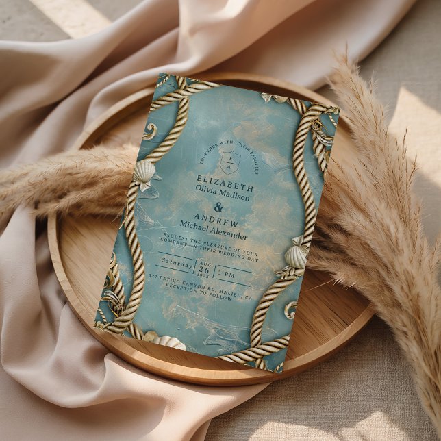 Convite Vintage Coastal Rope Ocean Wedding (Criador carregado)
