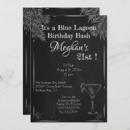 Convite Vintage Cocktail Blue Lagoa Birthday Bash