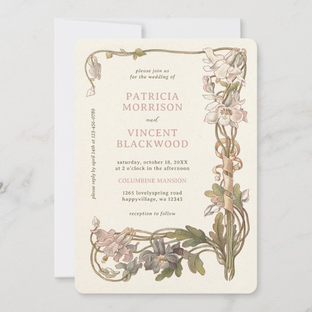 Convite Vintage Columbine Frame Weditation (Frente)
