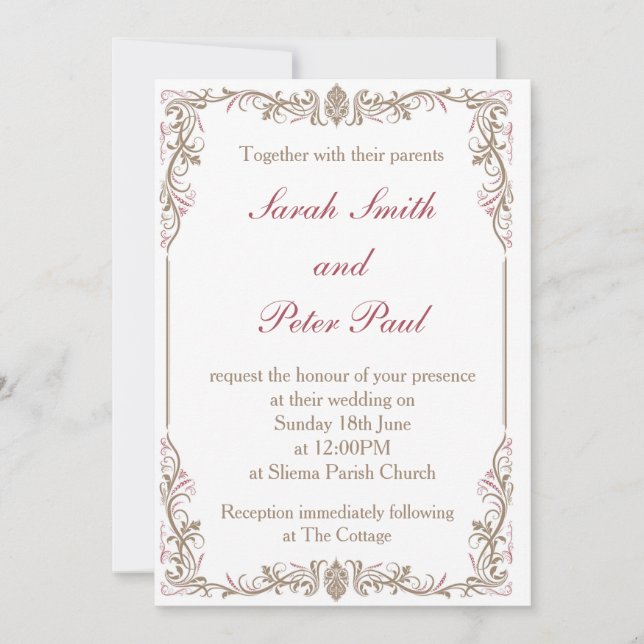 Convite Vintage/convite clássico do casamento (Frente)