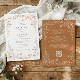 Convite Vintage Copper Terracotta French Floral Wedding