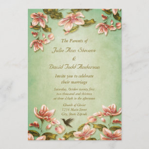 Convite Vintage cor-de-rosa das azáleas no casamento verde