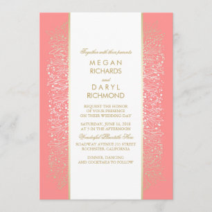 Convite Vintage cor-de-rosa Dourado floral - casamento