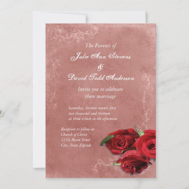 Convite Vintage Coral Rosa Wedding (Frente)