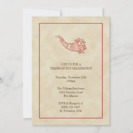 Convite Vintage cornucopia fruta quadro vermelho Ação de G