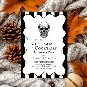 Convite Vintage Costumes Cocktails Skull Halloween Party