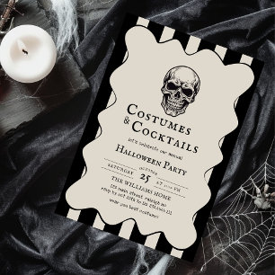 Convite Vintage Costumes Cocktails Skull Halloween Party