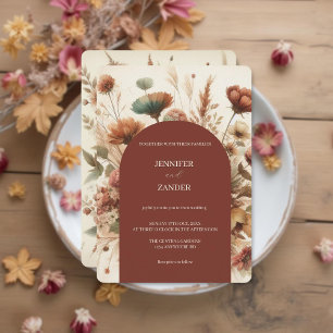Convite Vintage Cottagecore Terracotta Floral Watercolor