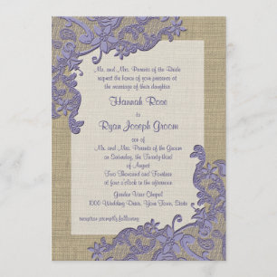 Convite Vintage Country Lace Design e Burlap Purple