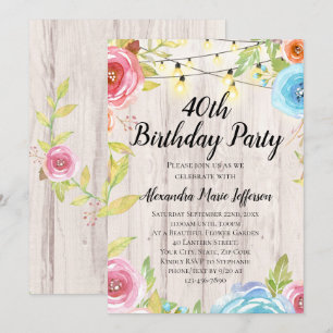 Convite Vintage Country Rustic String Lights aniversário d