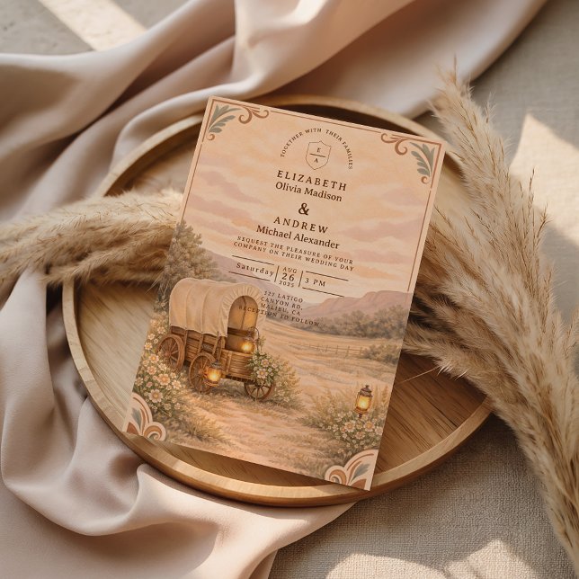 Convite Vintage Covered Wagon Meadow Wedding (Criador carregado)