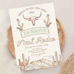 Convite Vintage Cow Desert First Rodeo primeiro aniversari<br><div class="desc">Vintage Cow Desert First Rodeo primeiro aniversario Invitation Line desenhou rodeio primeiro convite de aniversário para garoto com vaca,  cacto e deserto ocidental de grande comprimento,  com destaque colorido de menta clara. Este primeiro convite de aniversário de 1rua rodeio também apresenta uma corda como título.</div>