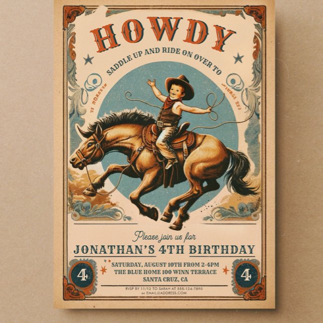 Convite Vintage Cowboy Western Birday (Criador carregado)