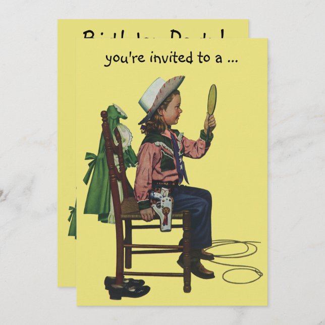 Convite Vintage Cowgirl Sleepover Girl Festa de aniversári (Frente/Verso)