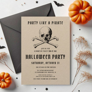 Convite Vintage Crânio de Pirata & Ossos Halloween