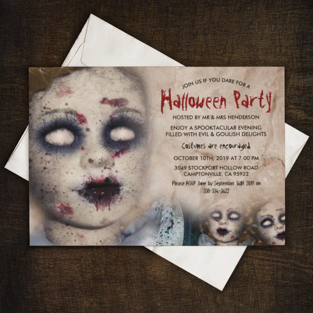 Convite Vintage Creepy Zombie Doll Halloween Party Zazzle Brasil