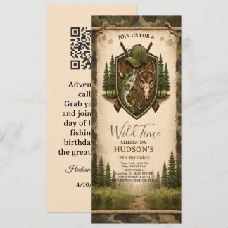 Convite Vintage Crest Hunting and Fishing Boy birthday