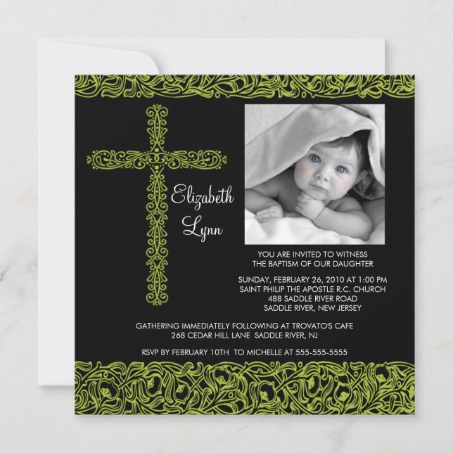 Convite Vintage Cross Photo Baptism (Frente)