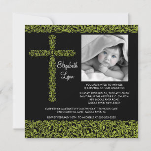 Convite Vintage Cross Photo Baptism