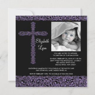 Convite Vintage Cross Photo Baptism Inviviation
