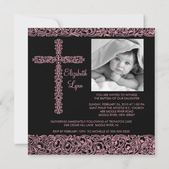 Convite Vintage Cross Photo Baptism Inviviation (Frente)