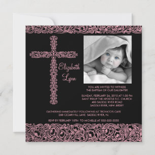 Convite Vintage Cross Photo Baptism Inviviation